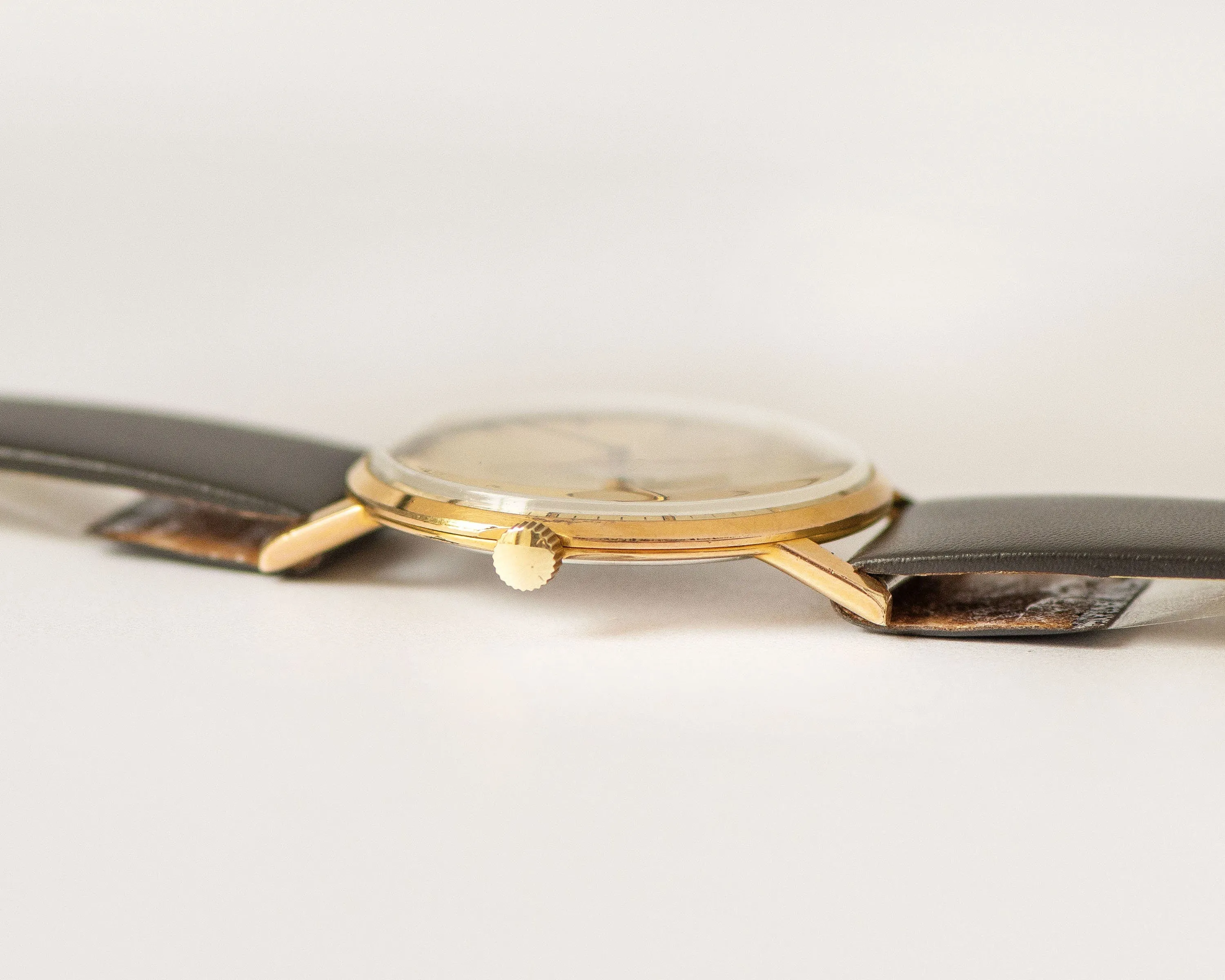 Vintage men's wristwatch Sekonda, demilune effect face watch gold plated, sleek men gent watch minimalist gift, new premium leather strap