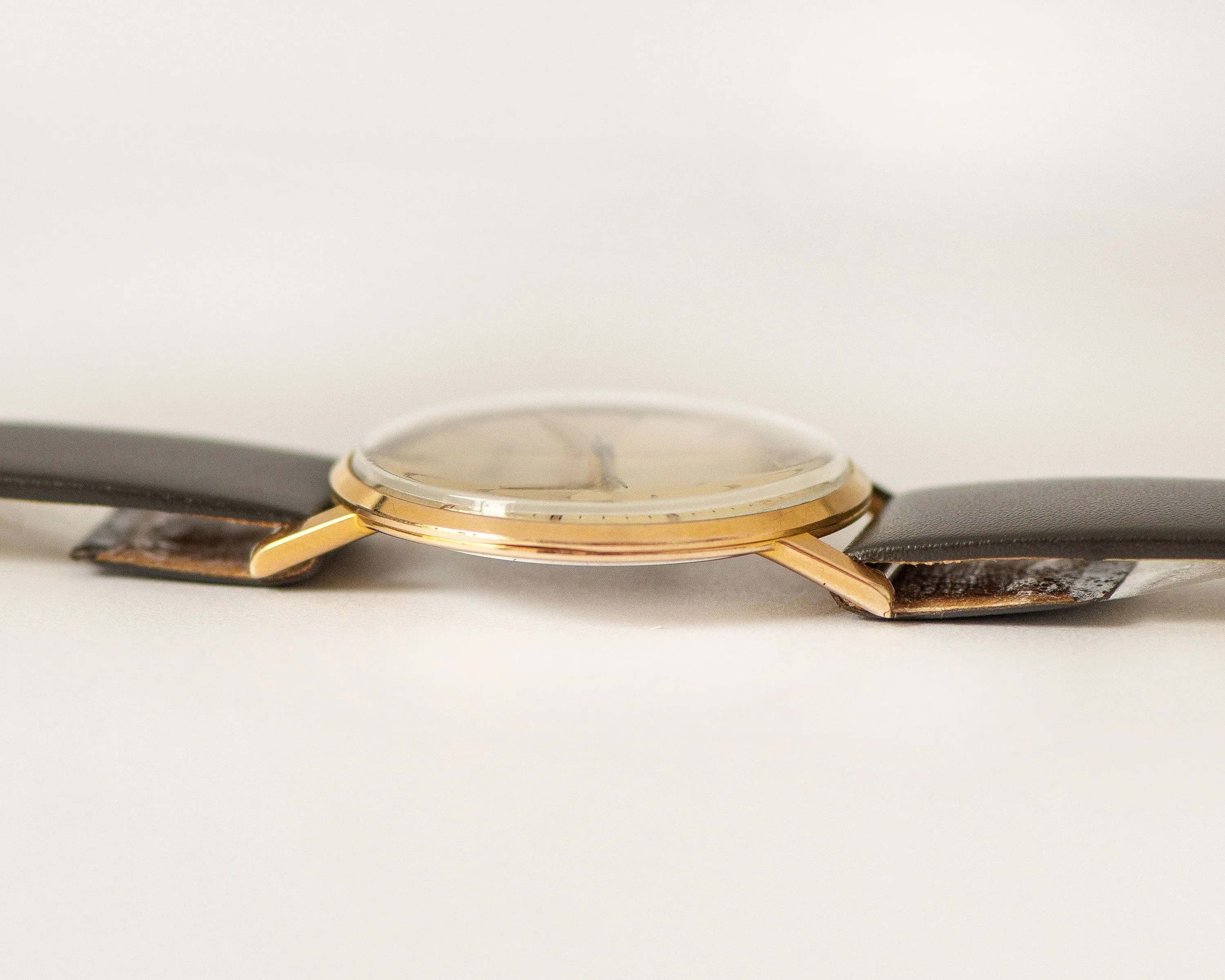 Vintage men's wristwatch Sekonda, demilune effect face watch gold plated, sleek men gent watch minimalist gift, new premium leather strap