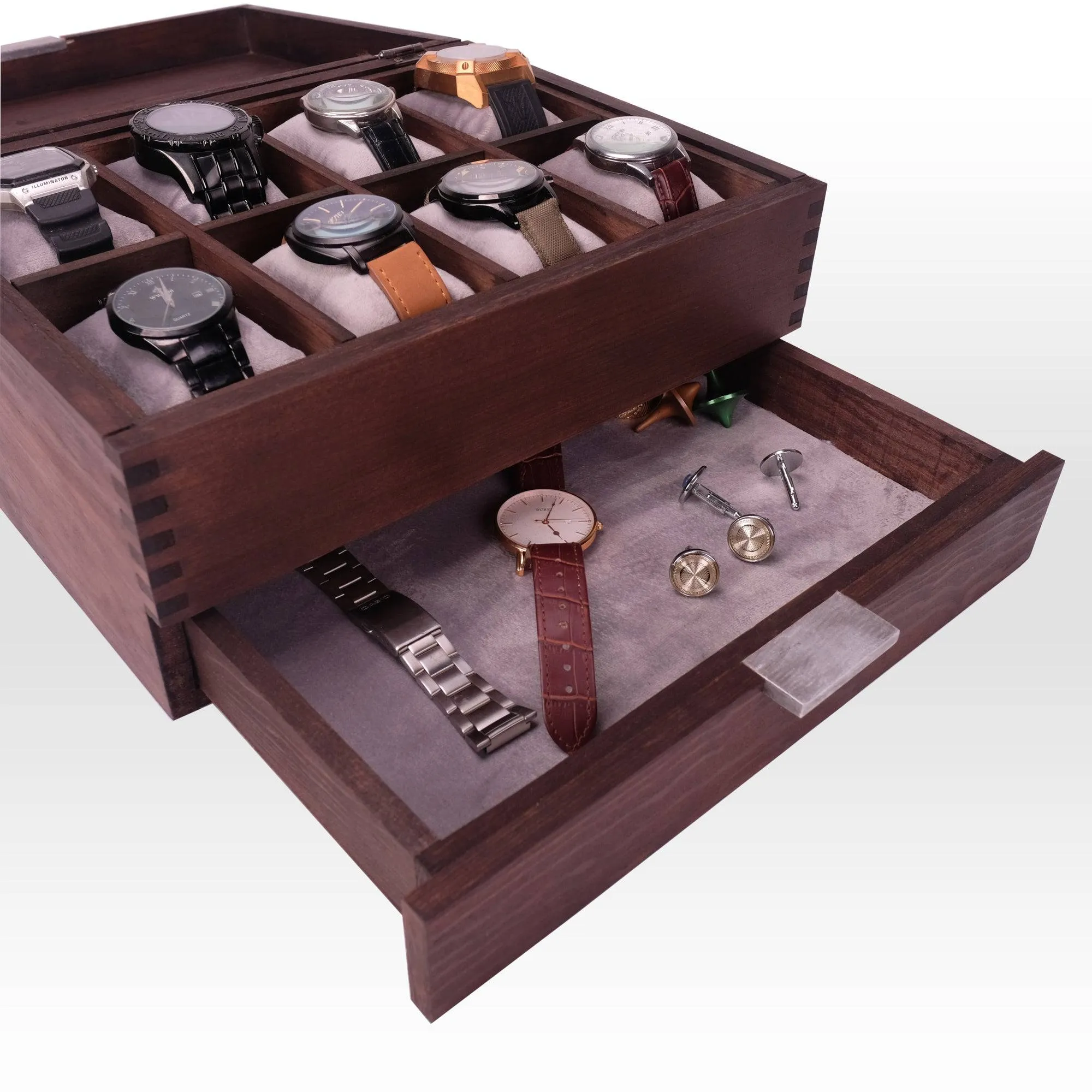 Watch Box for 8 watches in Dark Walnut Finish