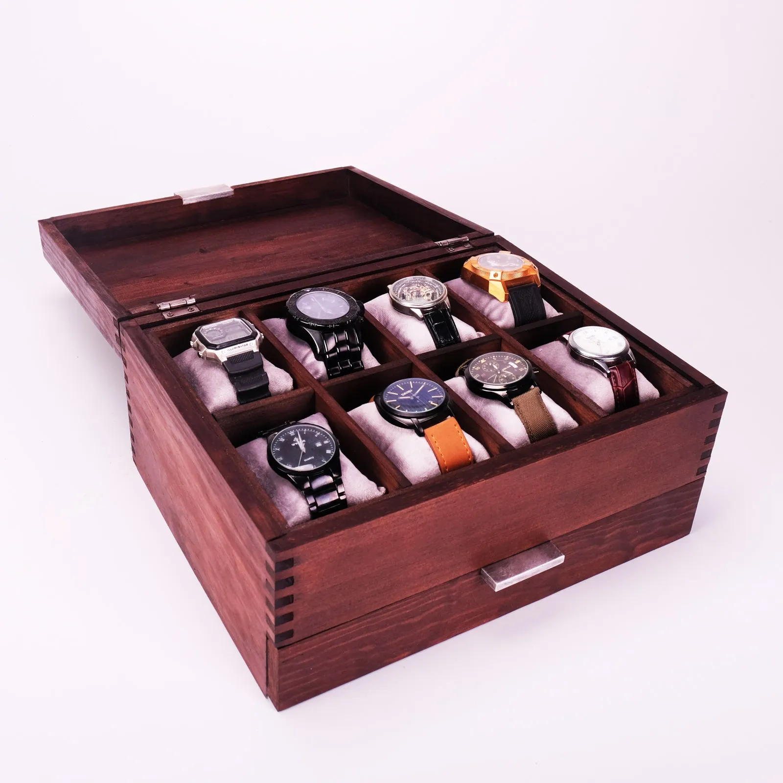 Watch Box for 8 watches in Dark Walnut Finish