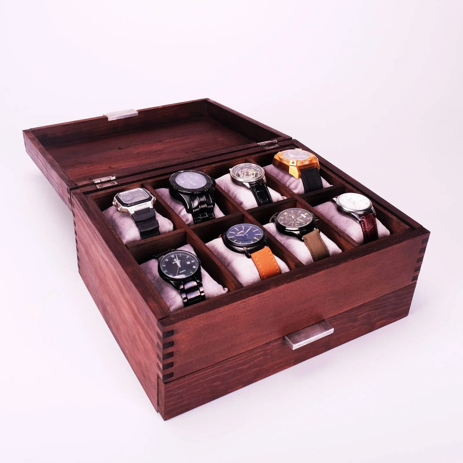 Watch Box for 8 watches in Dark Walnut Finish