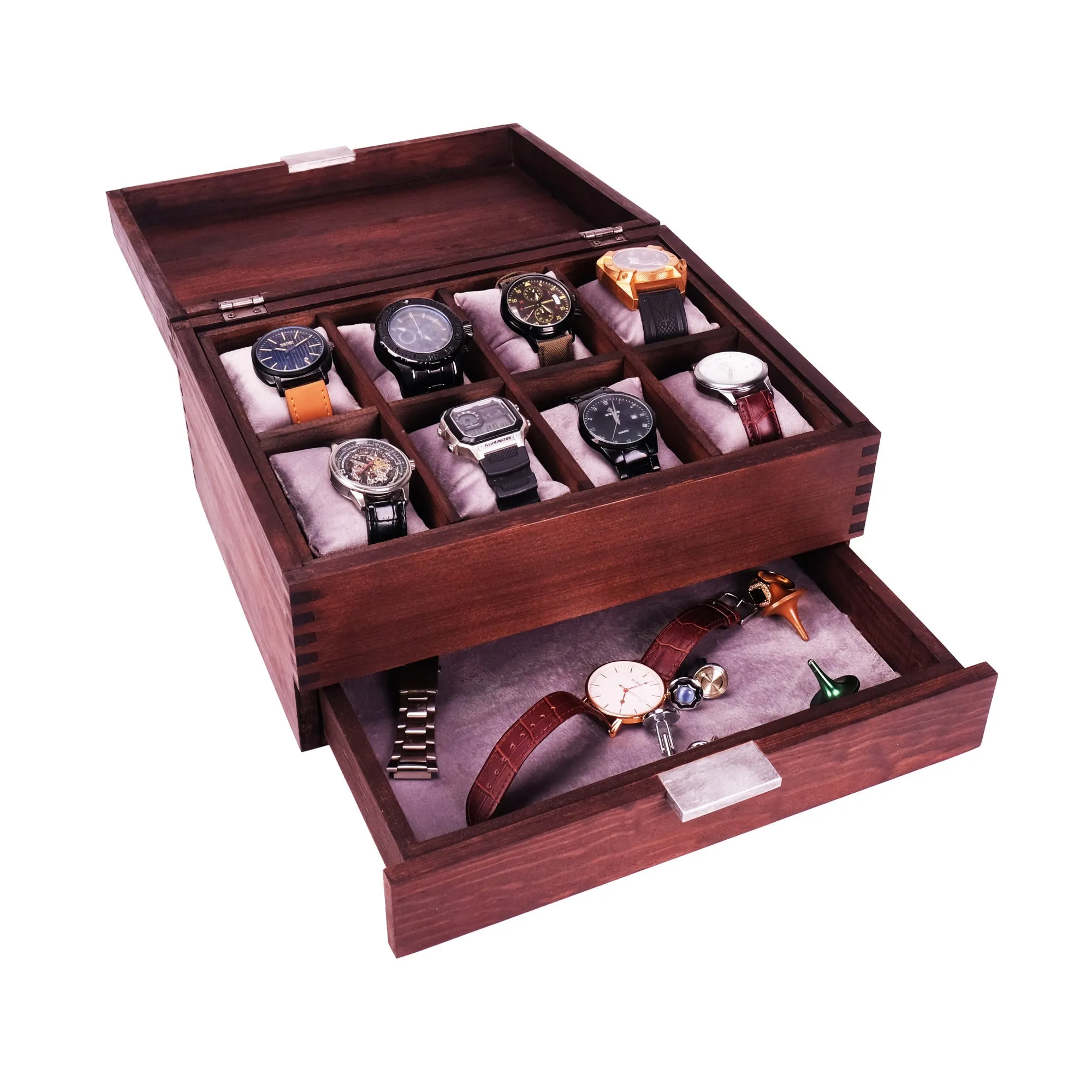 Watch Box for 8 watches in Dark Walnut Finish