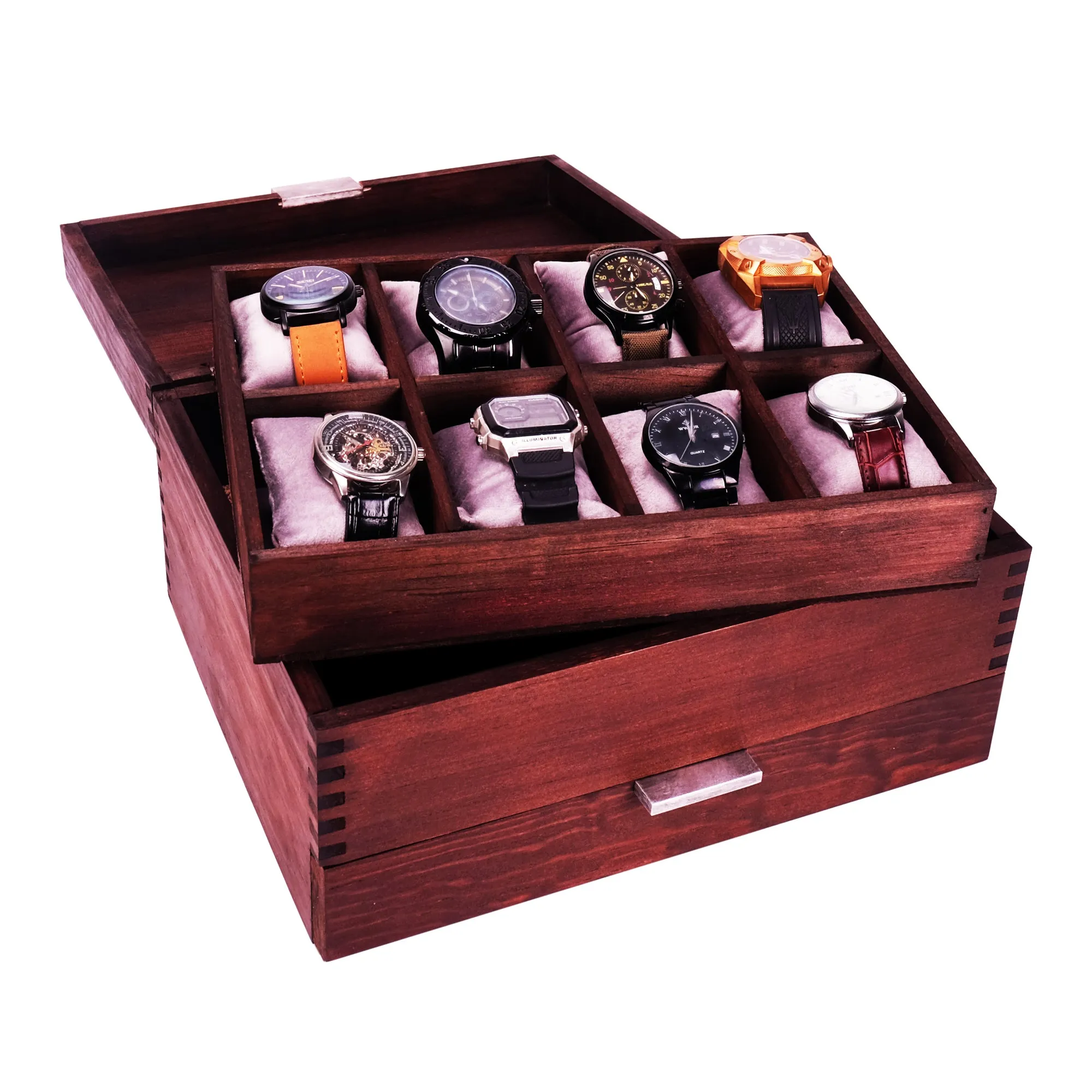 Watch Box for 8 watches in Dark Walnut Finish