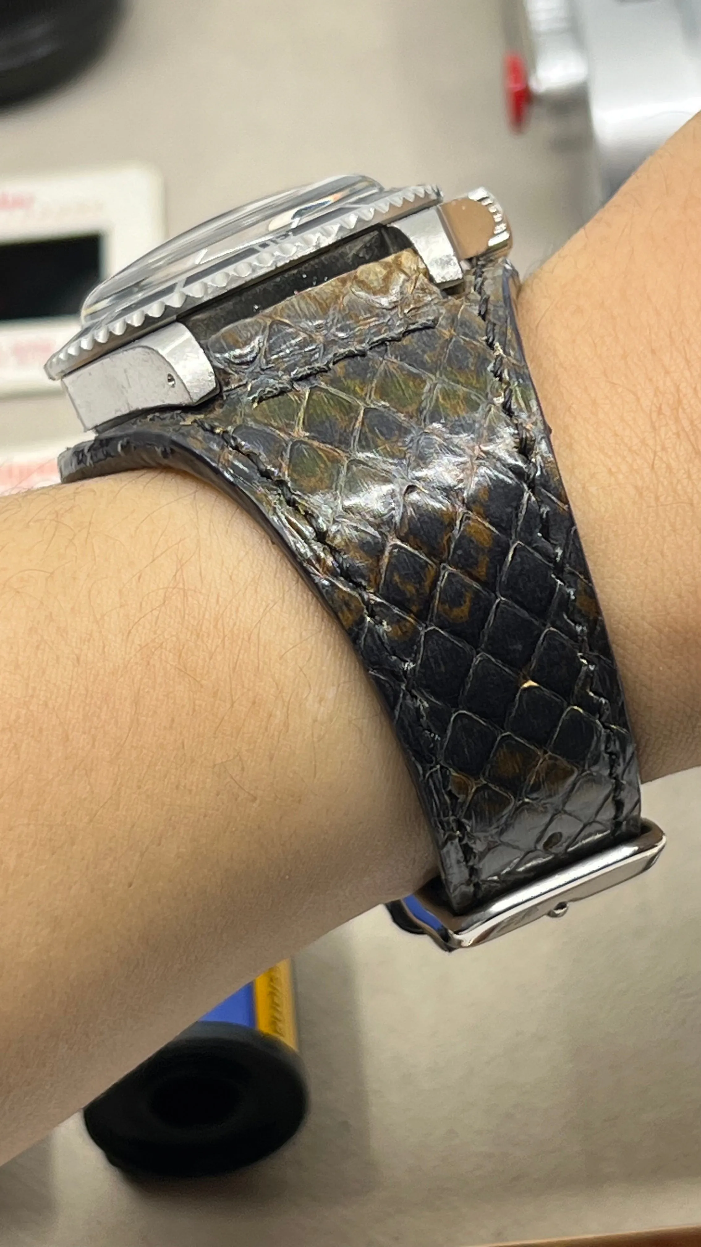 Watch Strap 20mm, bund Style Watch strap, 19mm Wristwatch Band, python materials watchstrap, Cuff Watch strap, Black Brown watch band Replacement