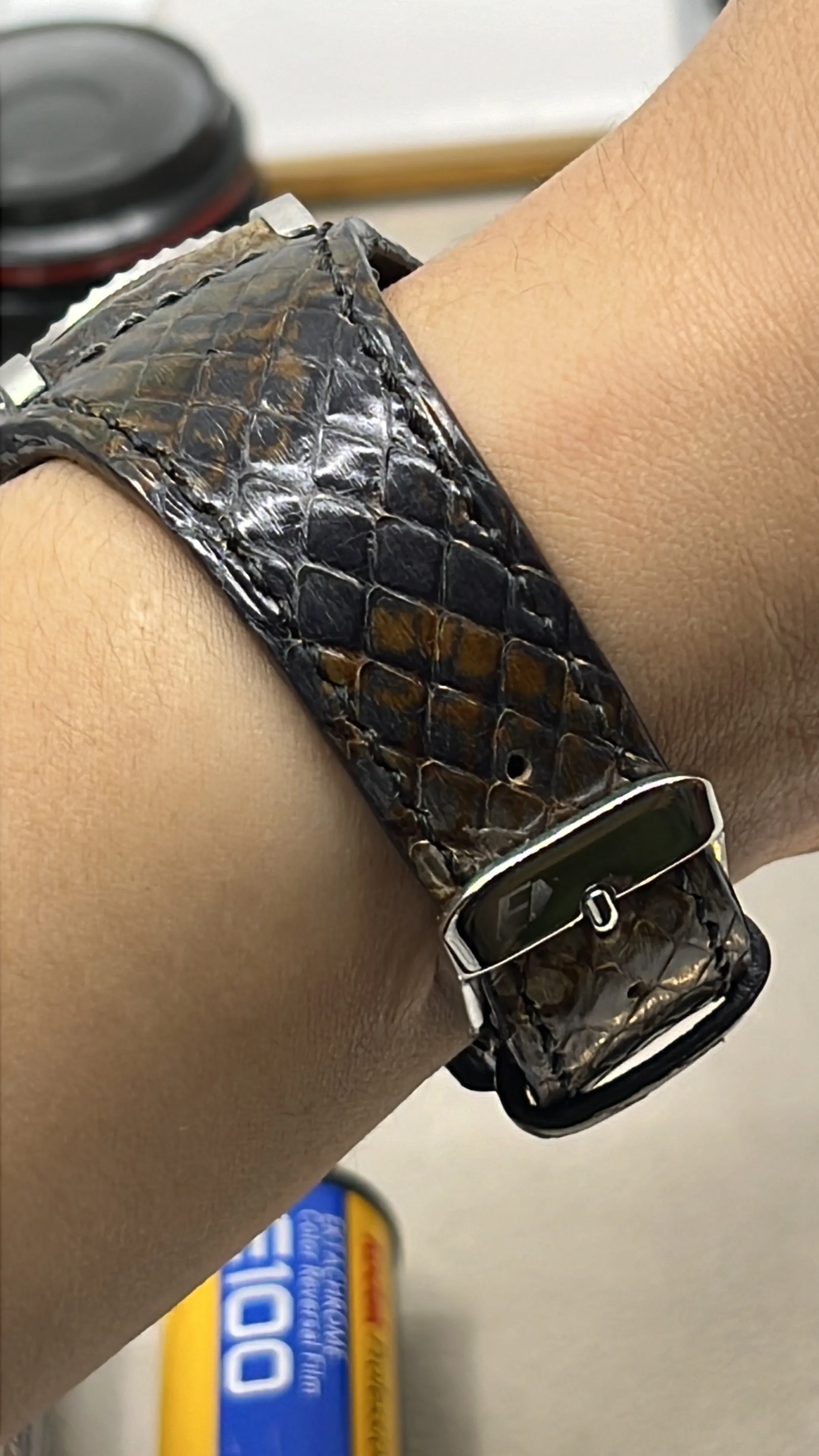 Watch Strap 20mm, bund Style Watch strap, 19mm Wristwatch Band, python materials watchstrap, Cuff Watch strap, Black Brown watch band Replacement