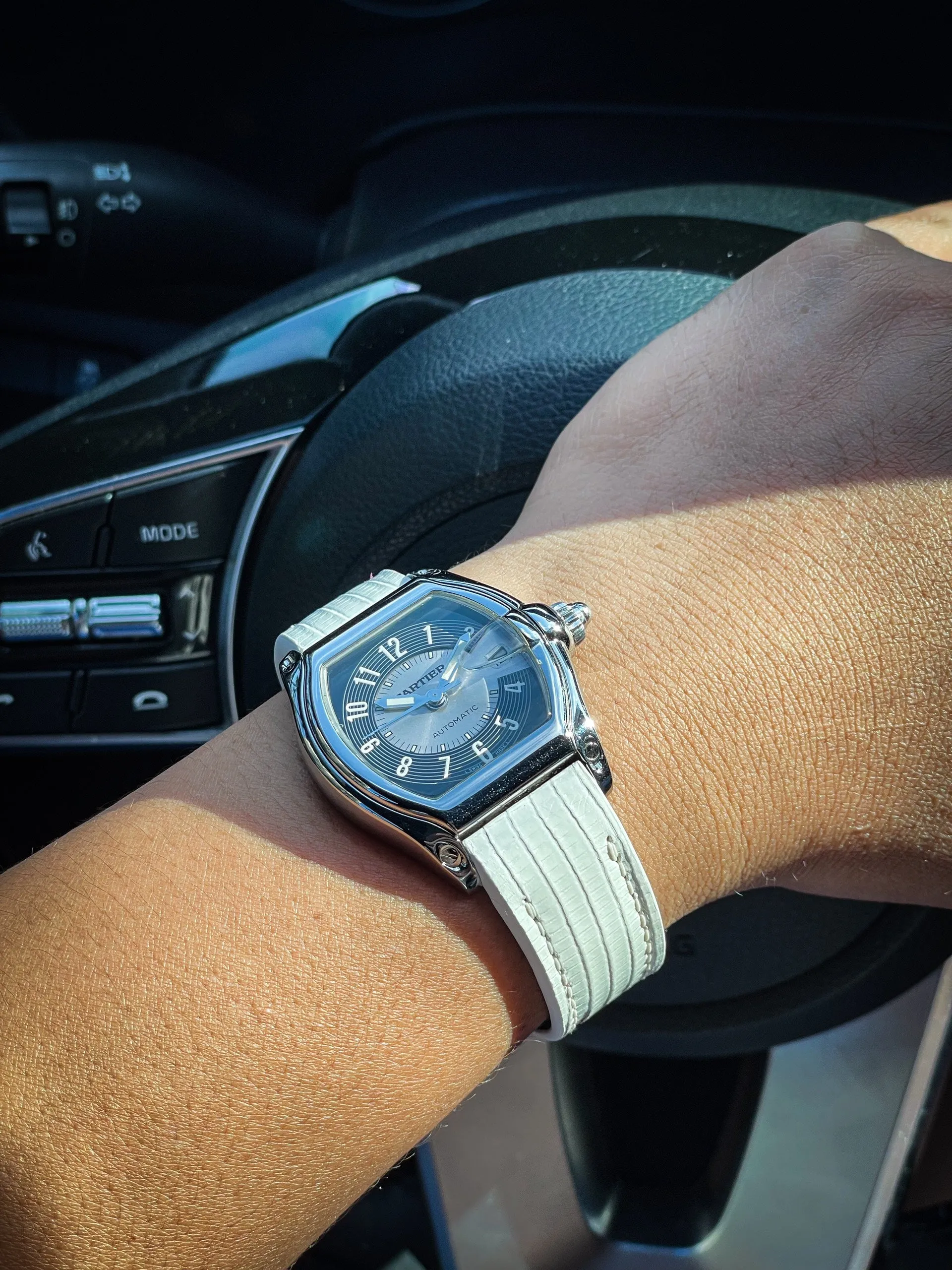 White lizard strap for Cartier Santos with quick release system HDCAS12