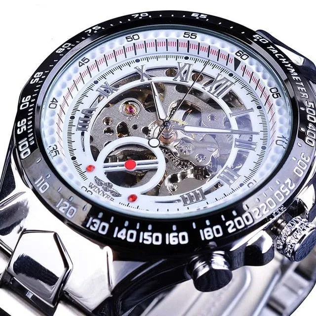 Winner Skeleton Dial Stainless Steel Watch