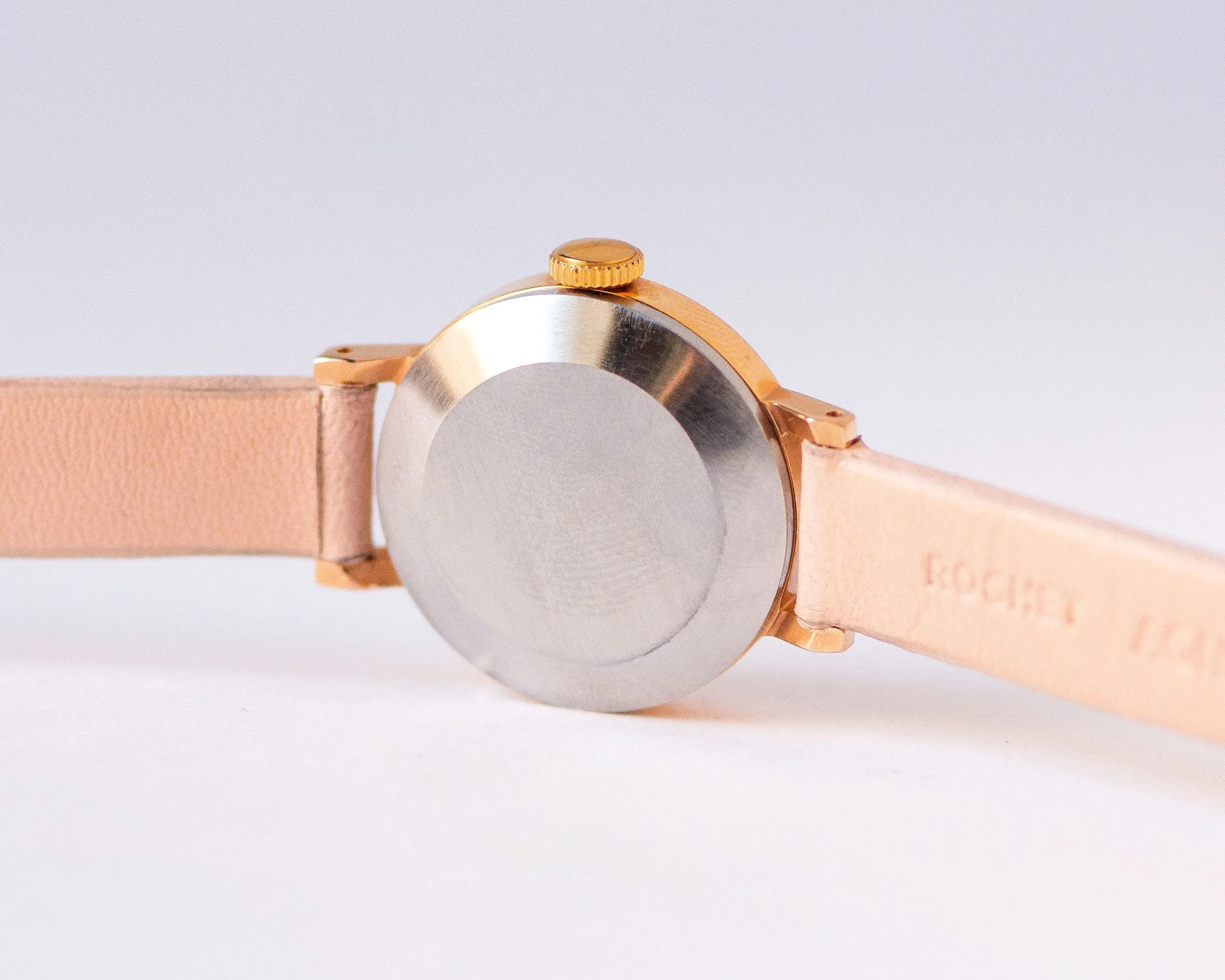 Women watch gold plated unused Dawn, classic women watch vintage minimalist, retro lady watch jewelry gift, new premium leather strap pink