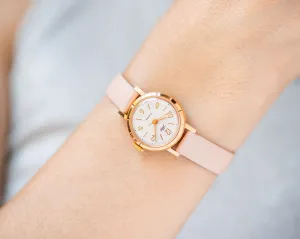 Women watch gold plated unused Dawn, classic women watch vintage minimalist, retro lady watch jewelry gift, new premium leather strap pink