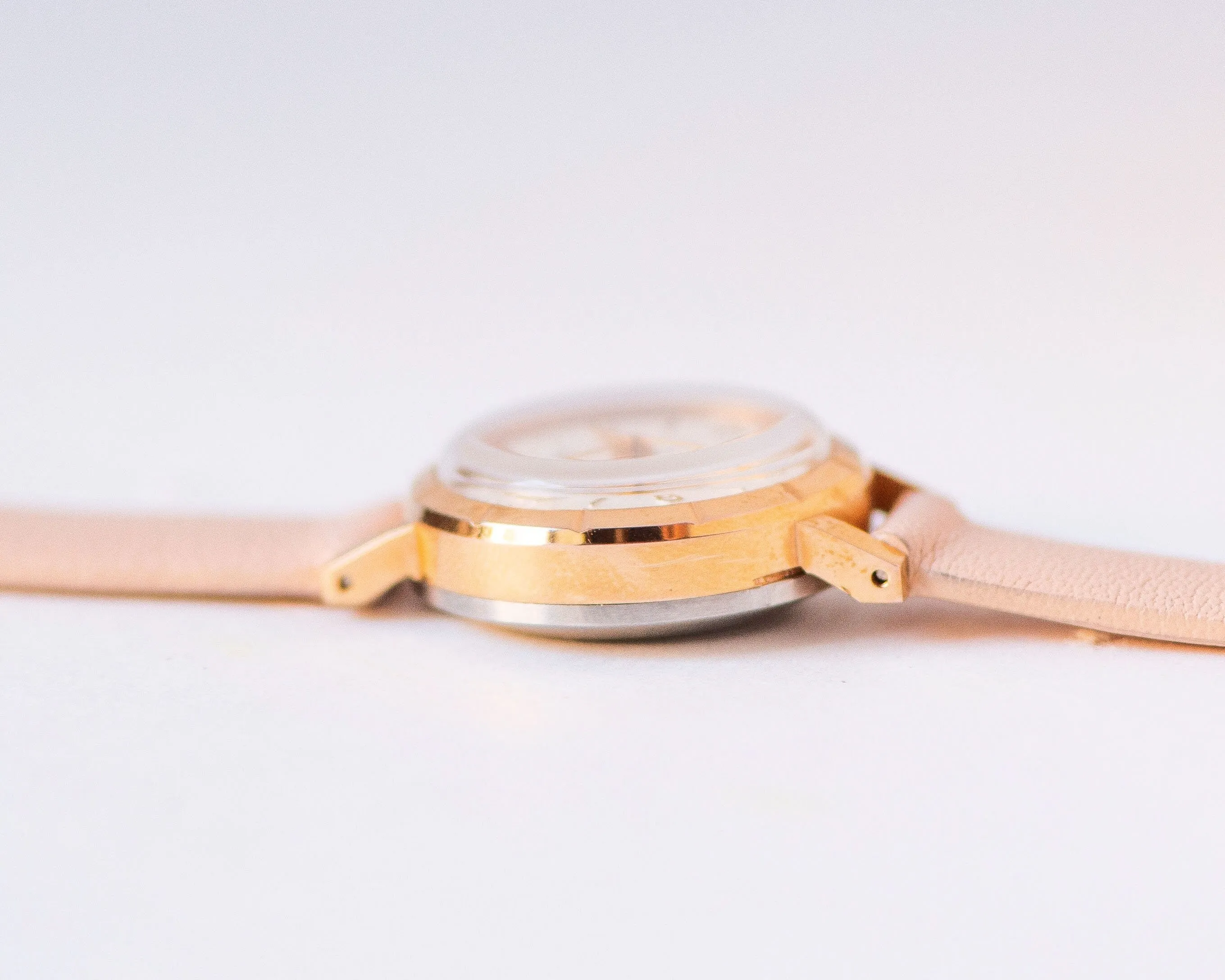 Women watch gold plated unused Dawn, classic women watch vintage minimalist, retro lady watch jewelry gift, new premium leather strap pink