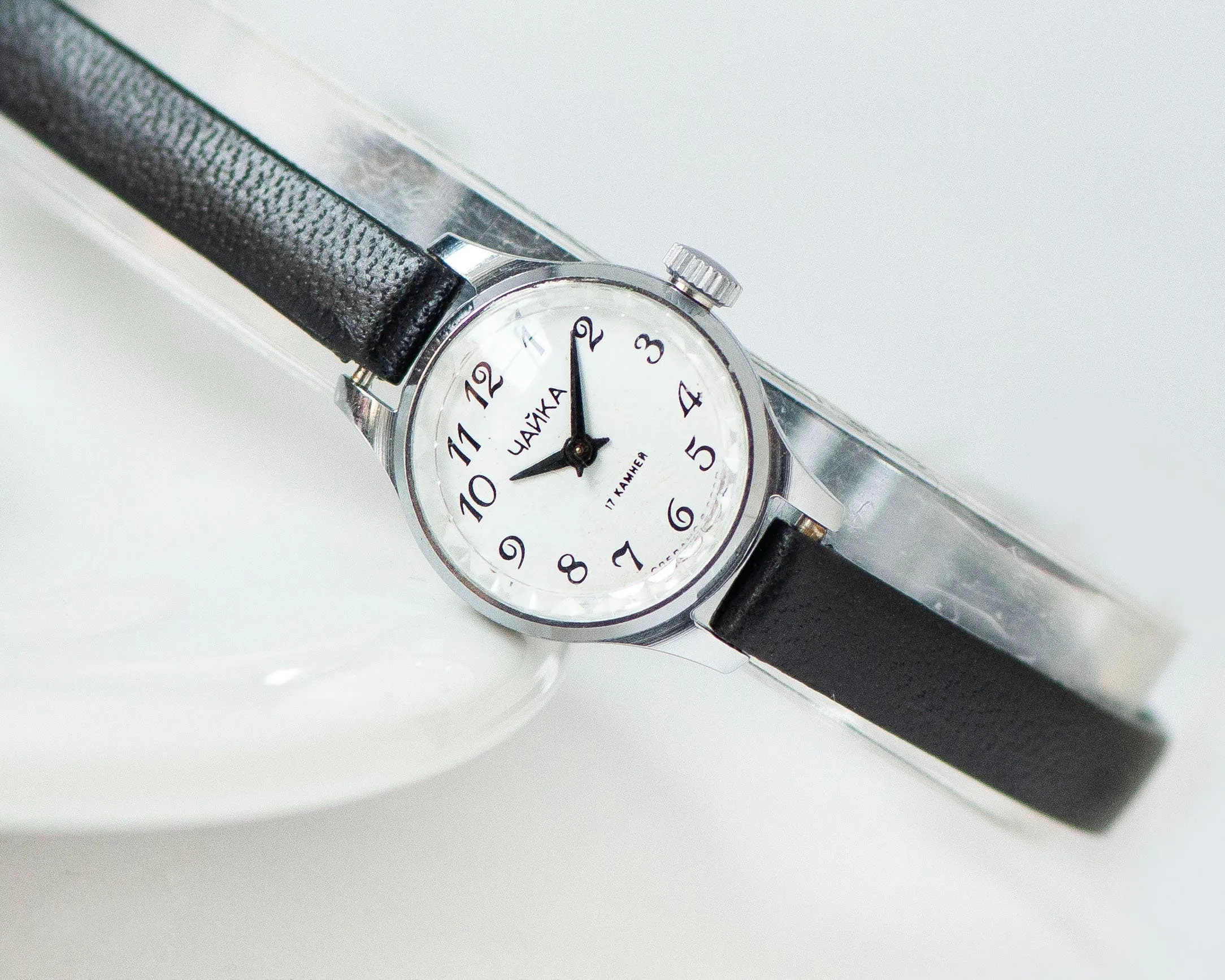 Women watch tiny vintage Seagull, lady wristwatch silver shade tiny case, delicate timepiece jewelry gift for girl, new genuine leather band