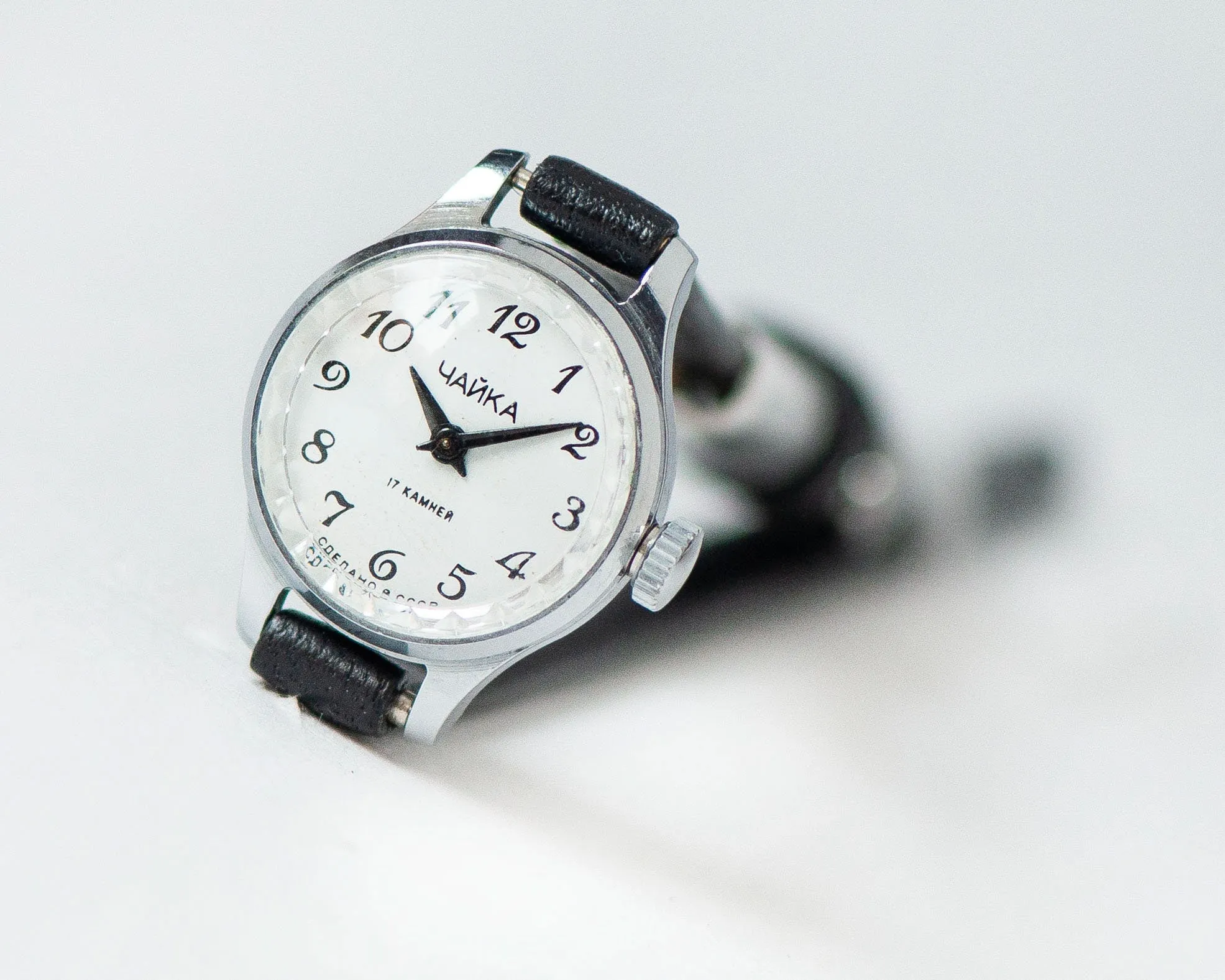 Women watch tiny vintage Seagull, lady wristwatch silver shade tiny case, delicate timepiece jewelry gift for girl, new genuine leather band
