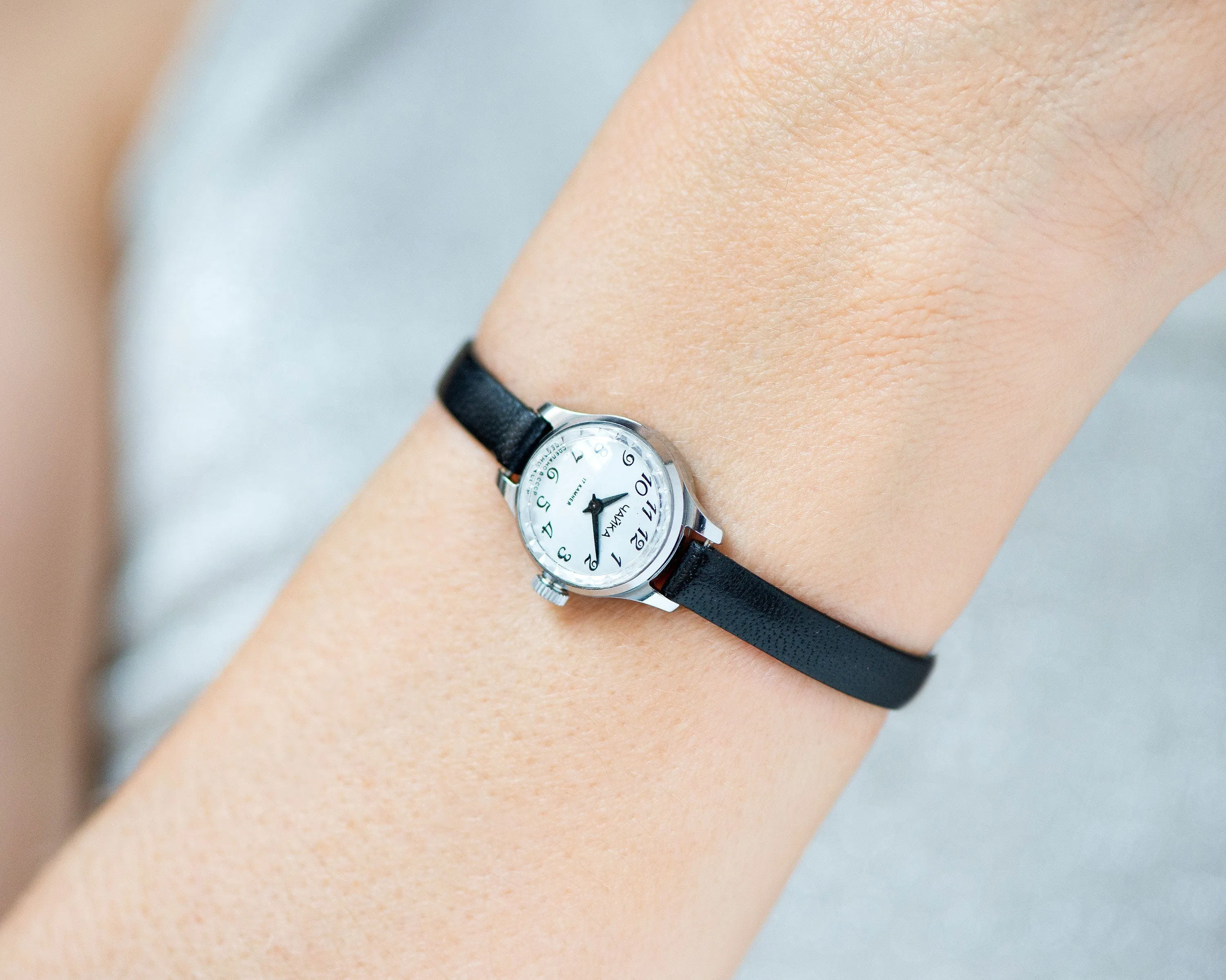 Women watch tiny vintage Seagull, lady wristwatch silver shade tiny case, delicate timepiece jewelry gift for girl, new genuine leather band