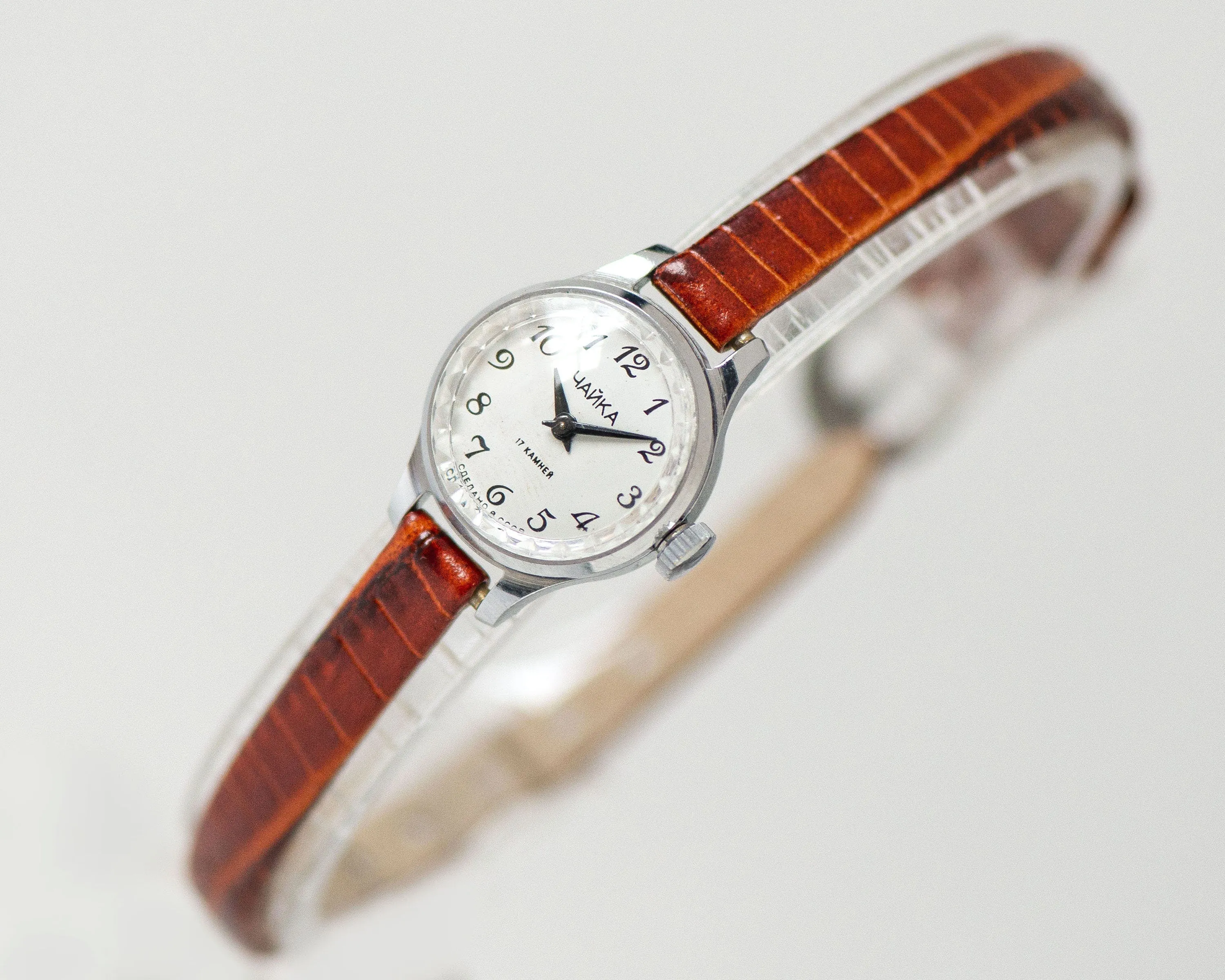 Women watch tiny vintage Seagull, lady wristwatch silver shade tiny case, delicate timepiece jewelry gift for girl, new genuine leather band