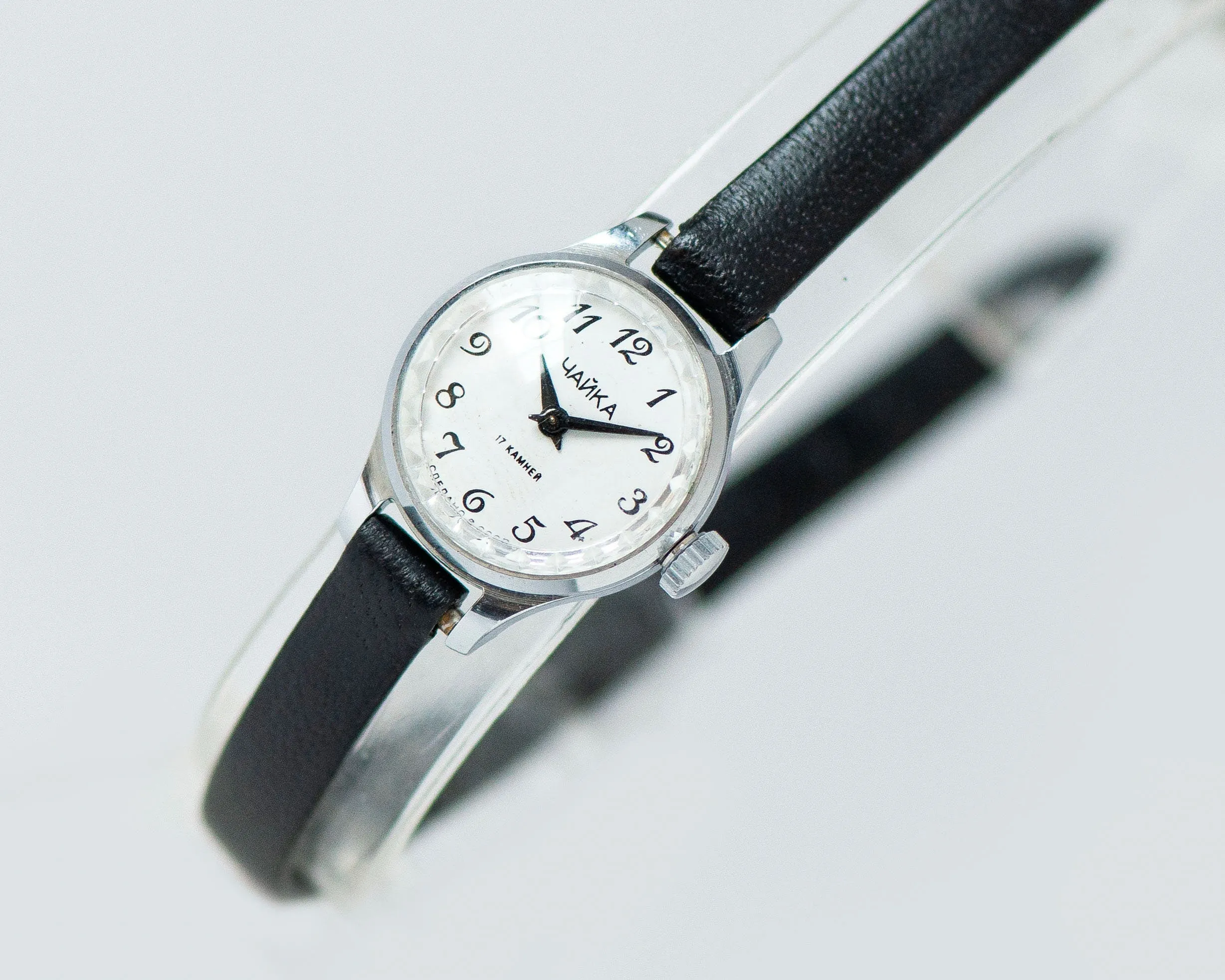 Women watch tiny vintage Seagull, lady wristwatch silver shade tiny case, delicate timepiece jewelry gift for girl, new genuine leather band