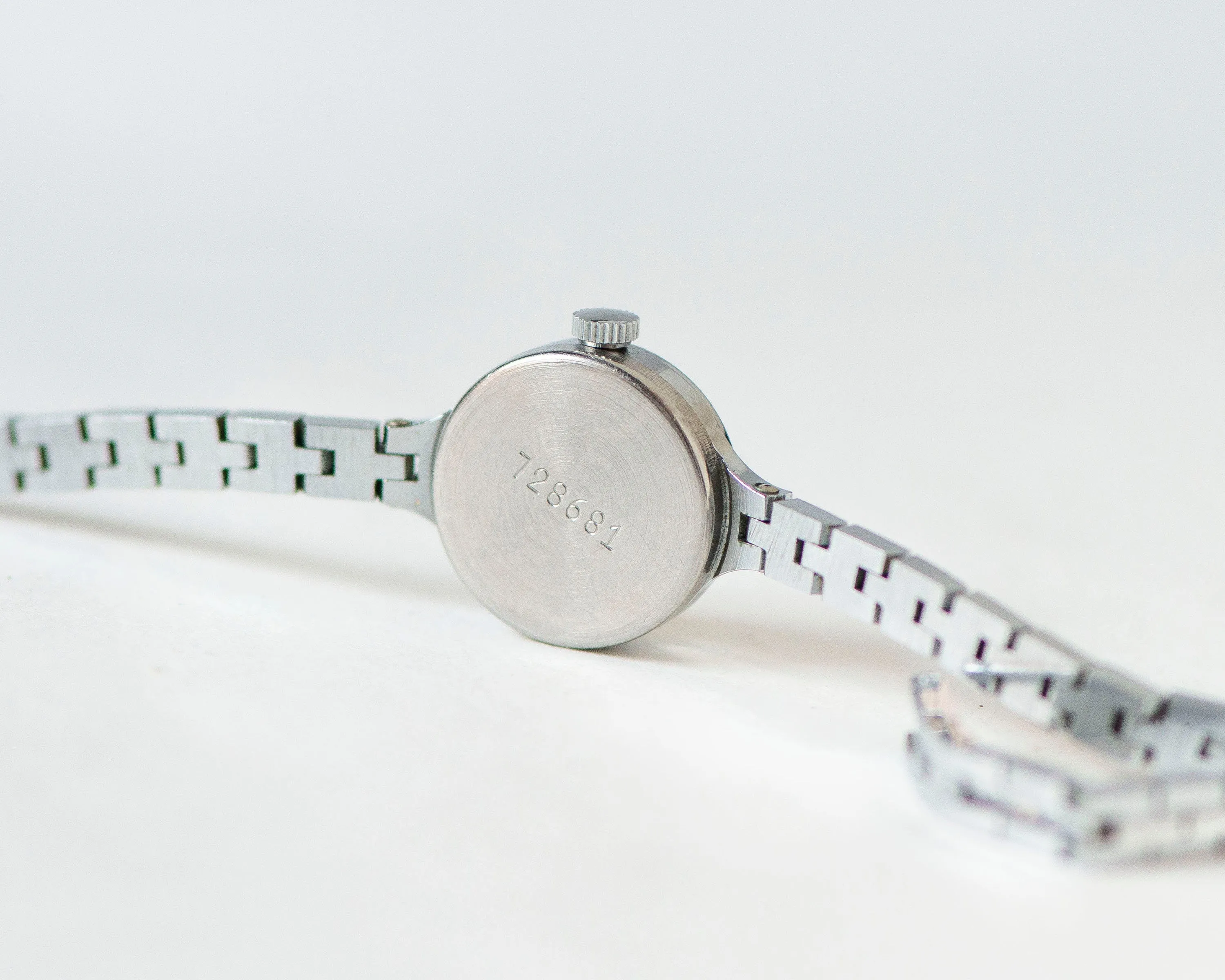 Women's cocktail watch Seagull silver shade vintage, evening watch Roman numerals jewelry gift, 90s lady timepiece rare shade tiny bracelet