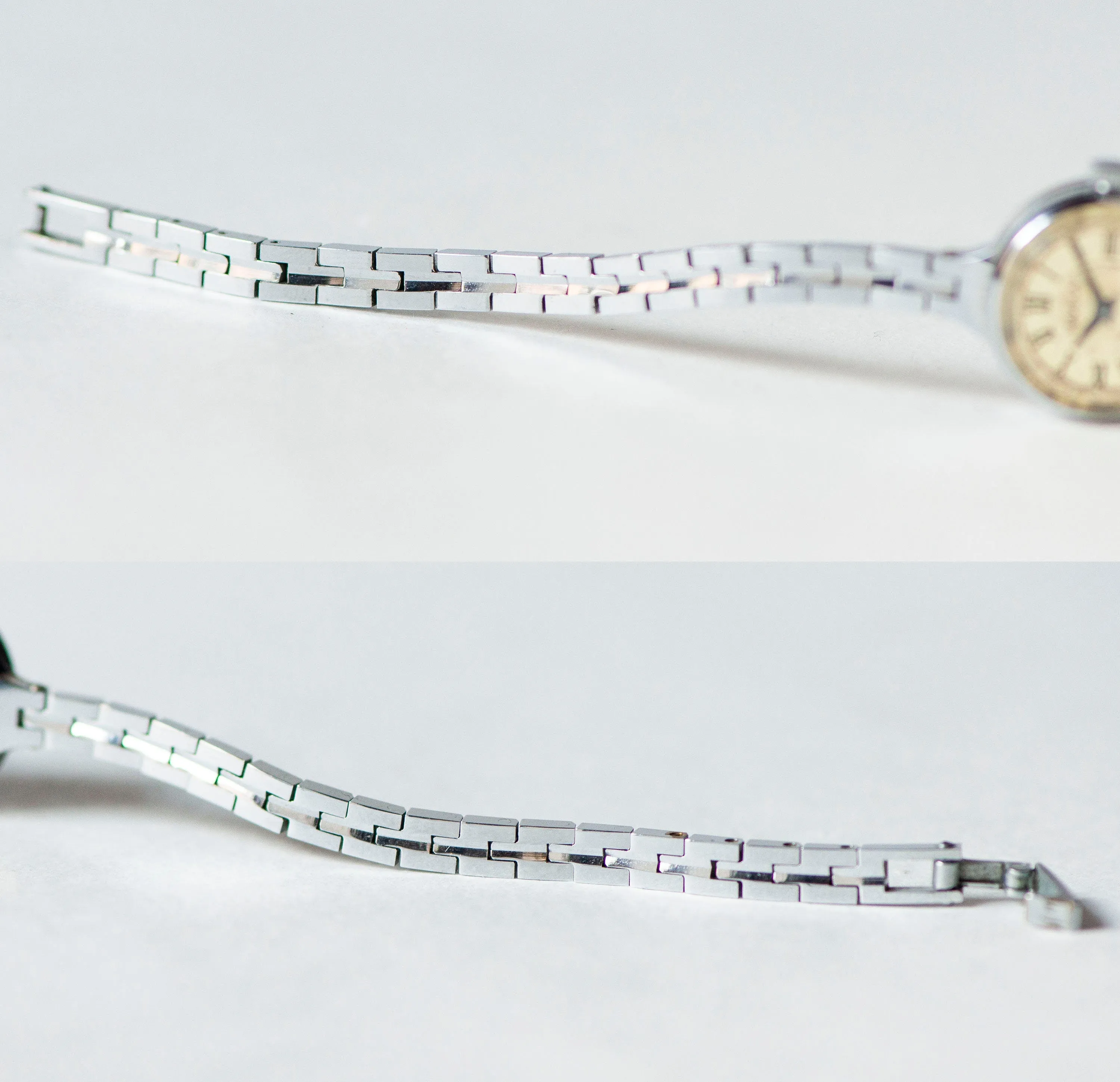 Women's cocktail watch Seagull silver shade vintage, evening watch Roman numerals jewelry gift, 90s lady timepiece rare shade tiny bracelet
