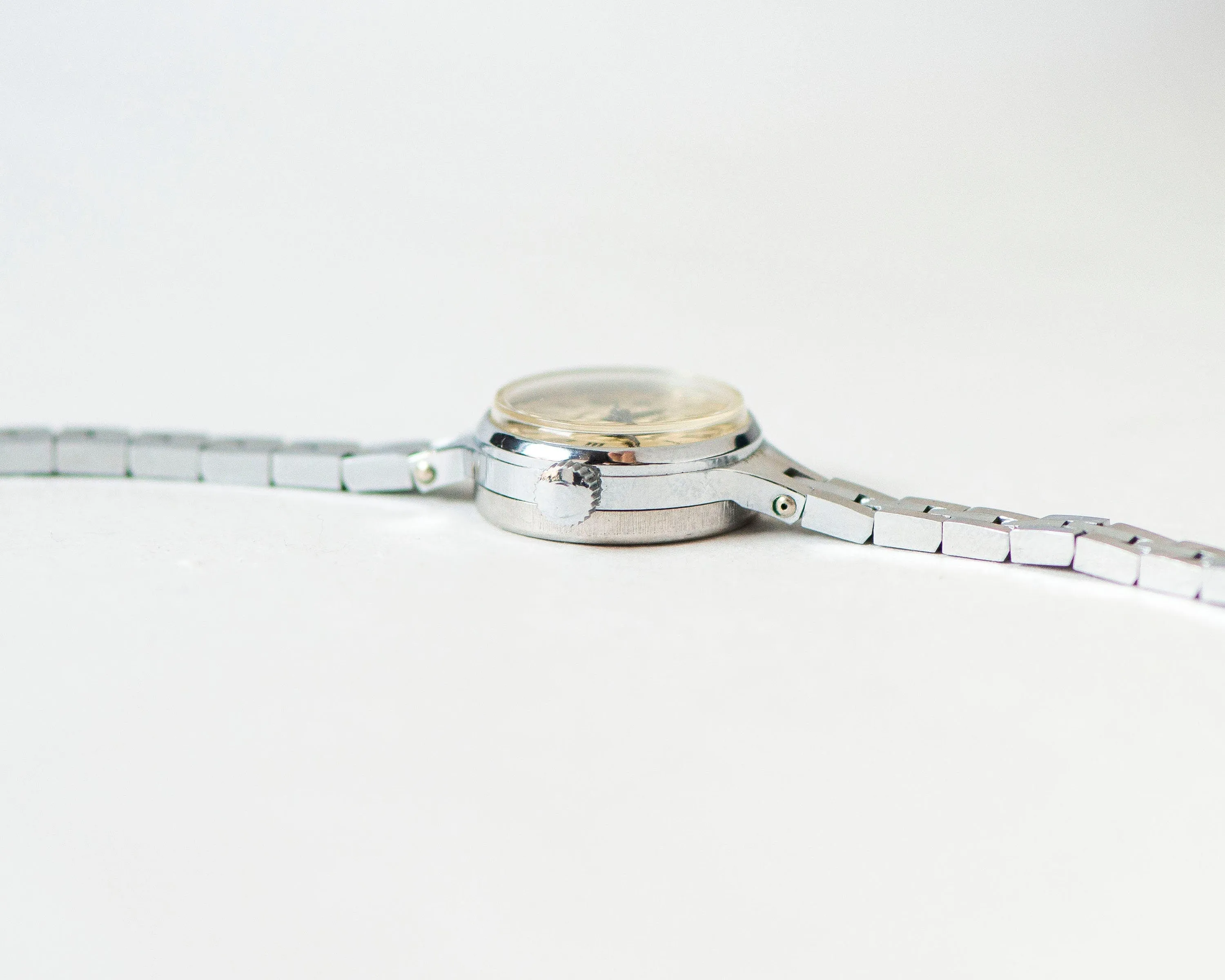 Women's cocktail watch Seagull silver shade vintage, evening watch Roman numerals jewelry gift, 90s lady timepiece rare shade tiny bracelet